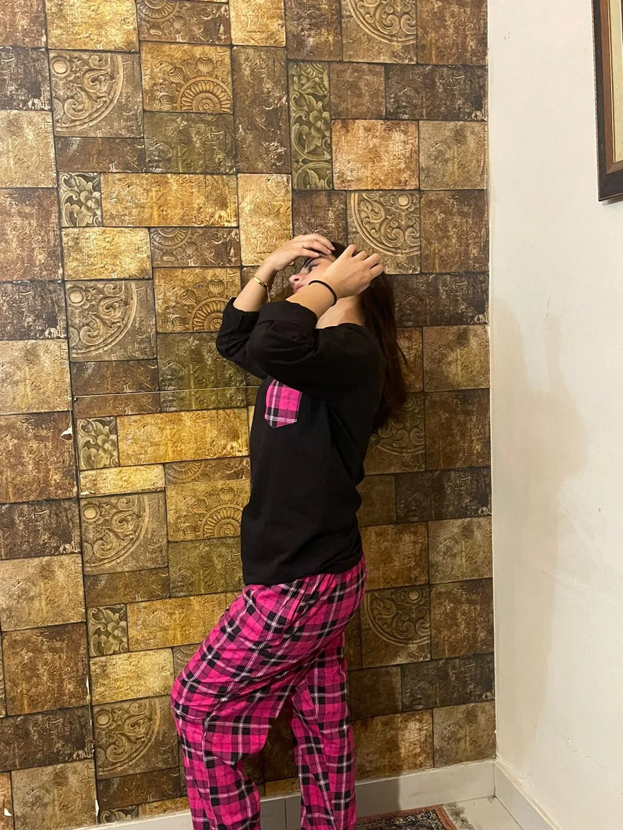 Pink Black Check Pocket
