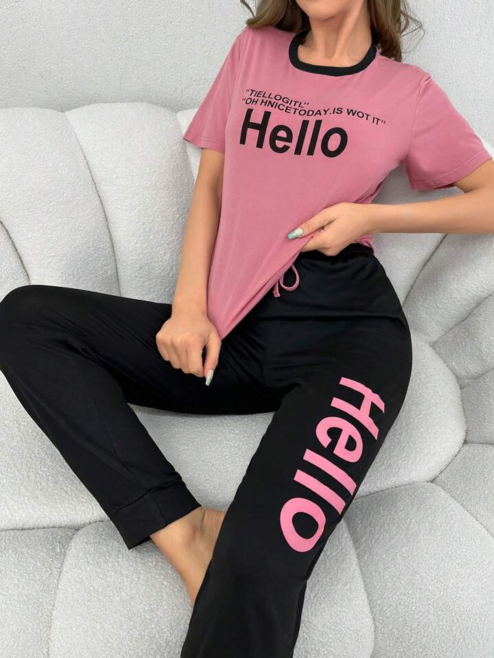 Hello Pink Printed PJ Set