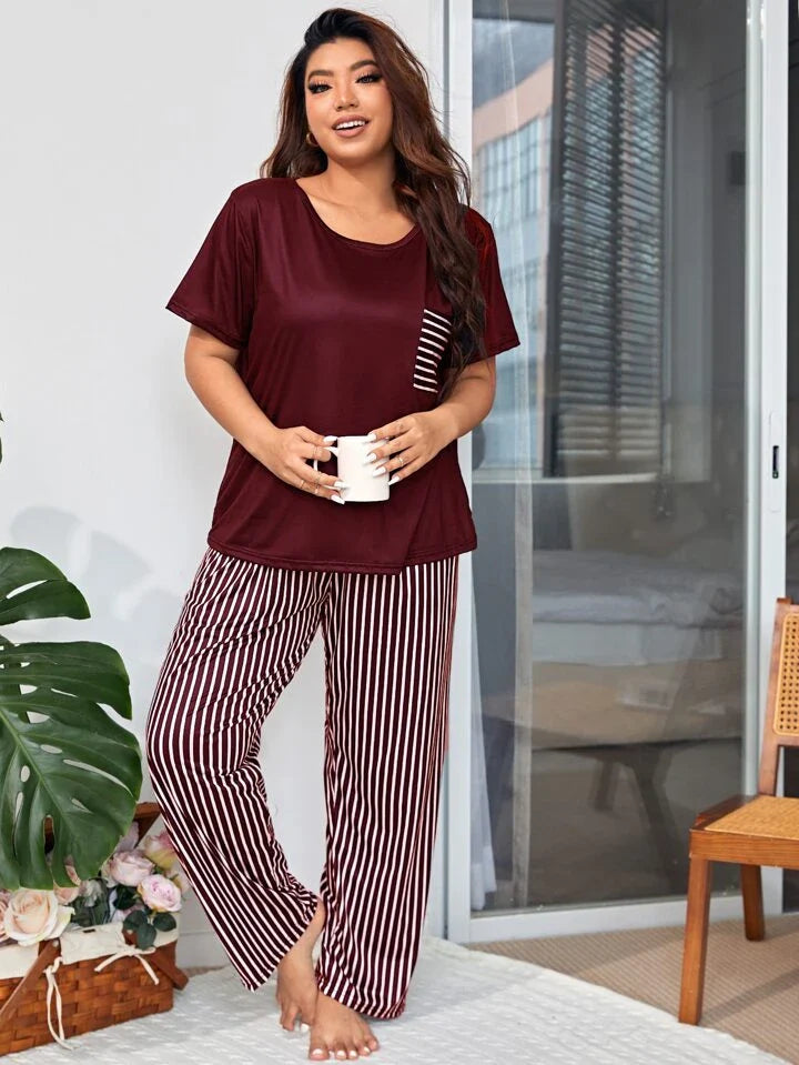 Maroon Pocket Printed Pj set