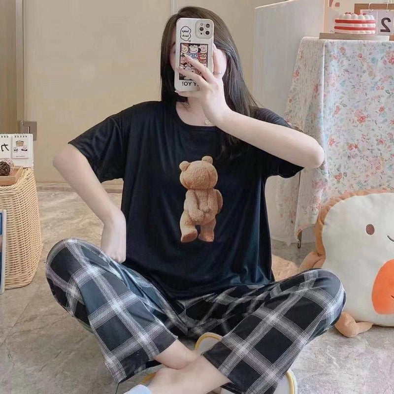 Black Check Teddy Bear Pj Set