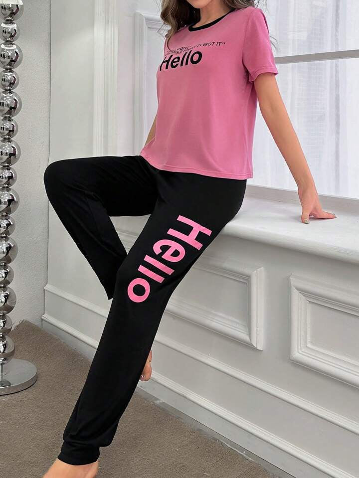 Hello Pink Printed PJ Set