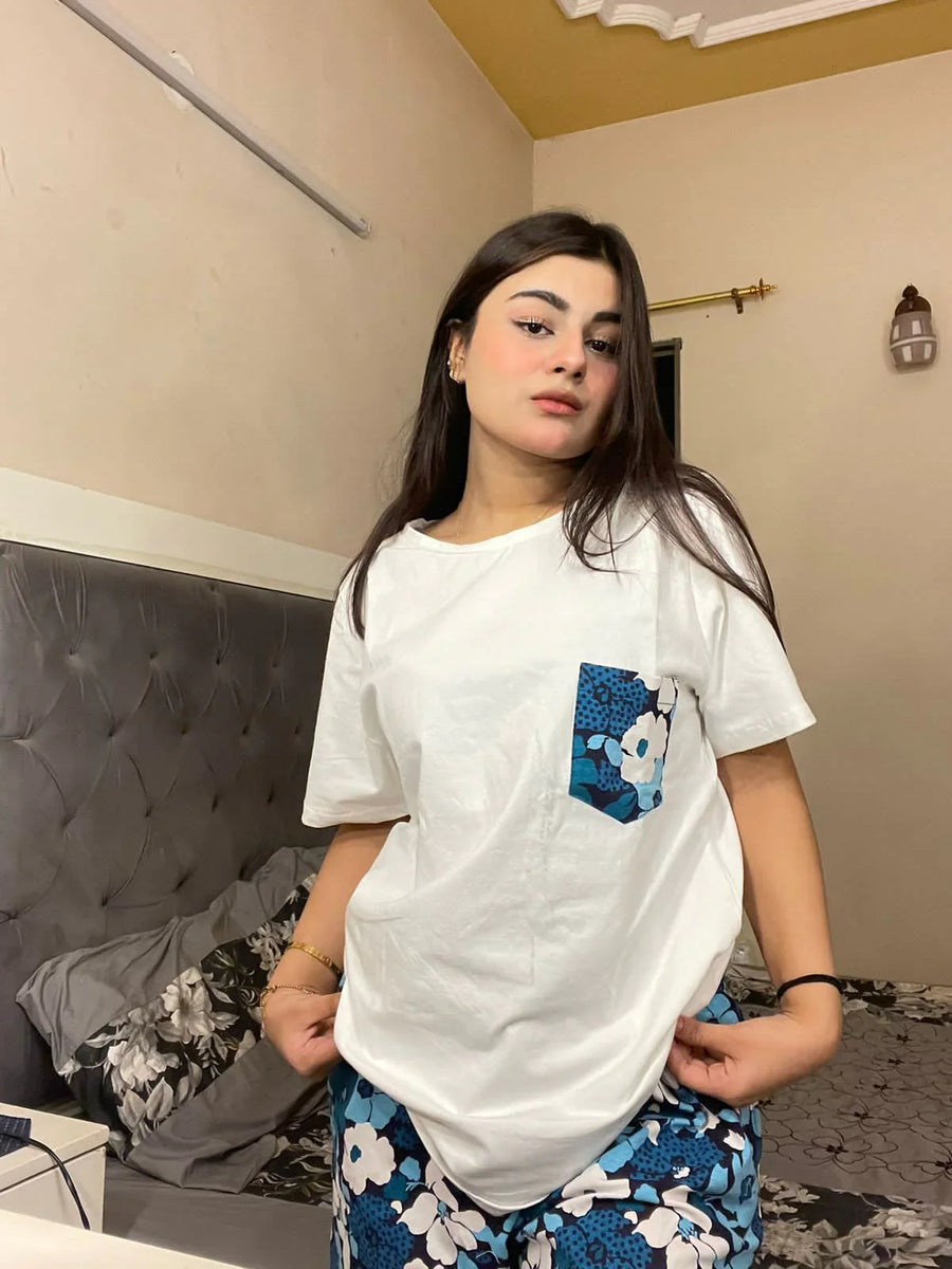 White Floral Pocket Nightwear