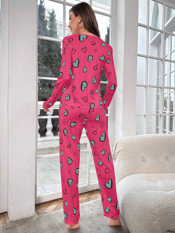 Heart Pattern Printed PJ Set