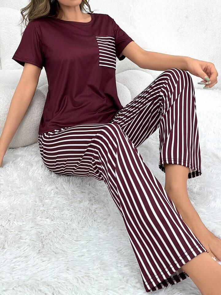 Maroon Pocket Printed Pj set