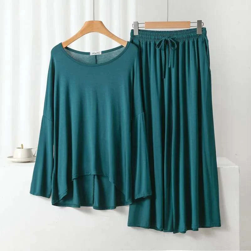 Green Loose Sleeves T-Shirt With Plazzo Trouser Suit
