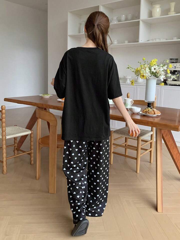 Black Polka Butterfly Printed Pj Seti