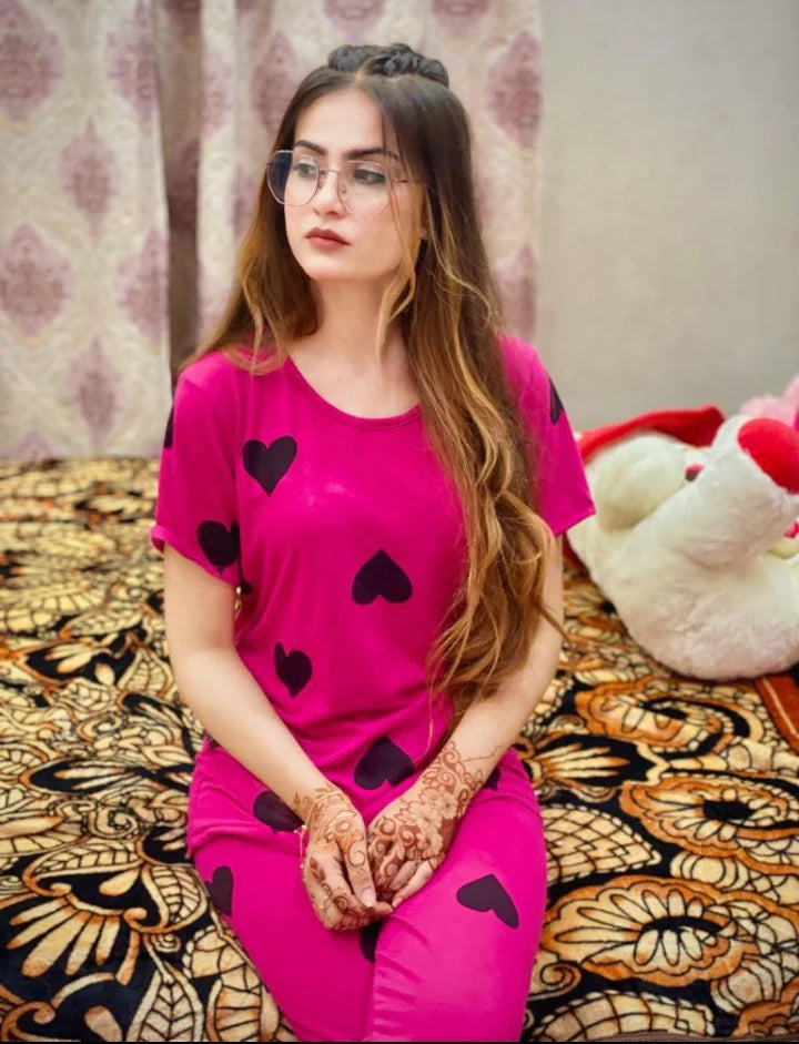 Pink Black Heart Night Suit