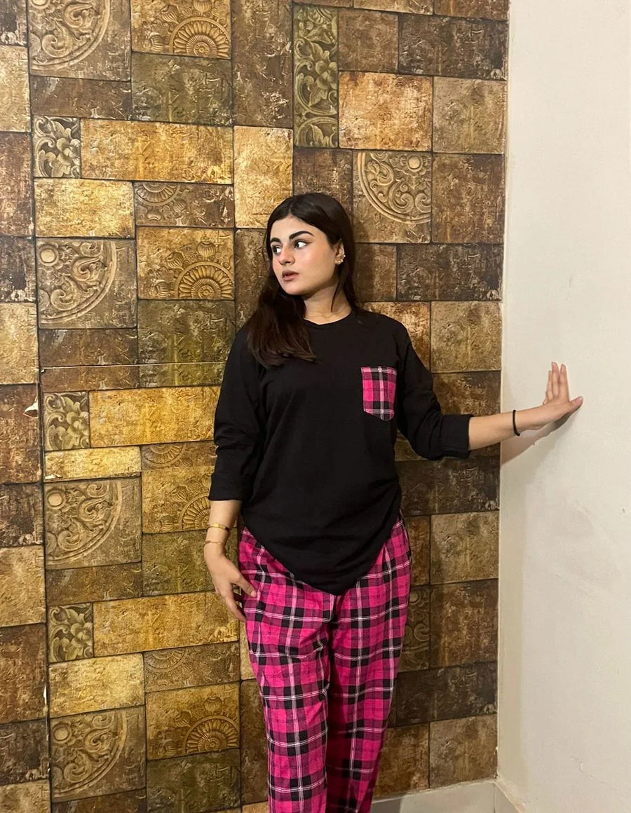 Pink Black Check Pocket