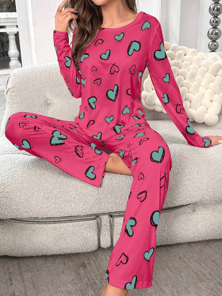 Heart Pattern Printed PJ Set