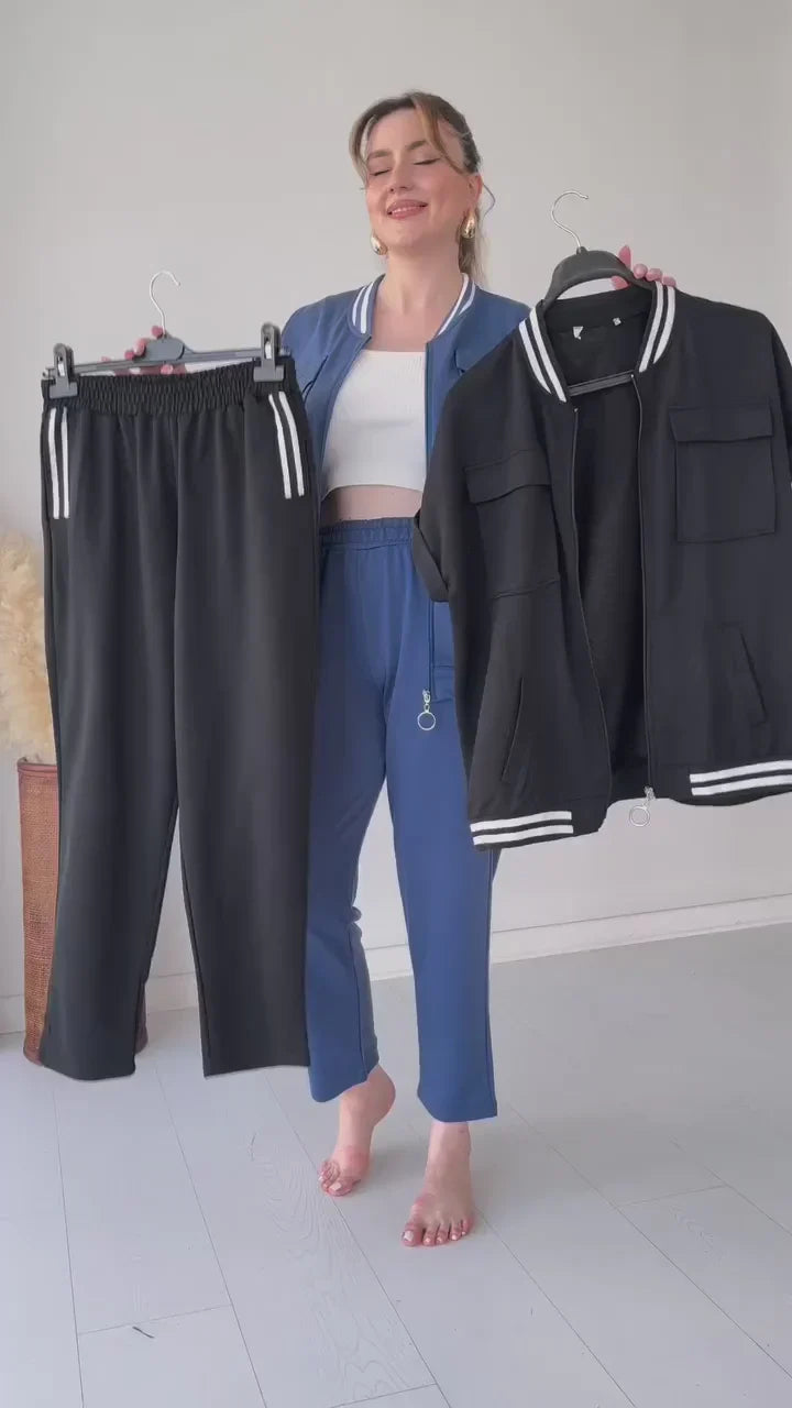 Women's Four Pocket Ribbed Double Sleeve Tracksuit