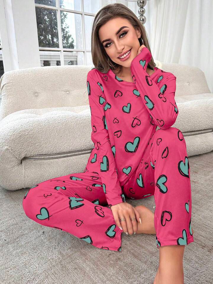 Heart Pattern Printed PJ Set