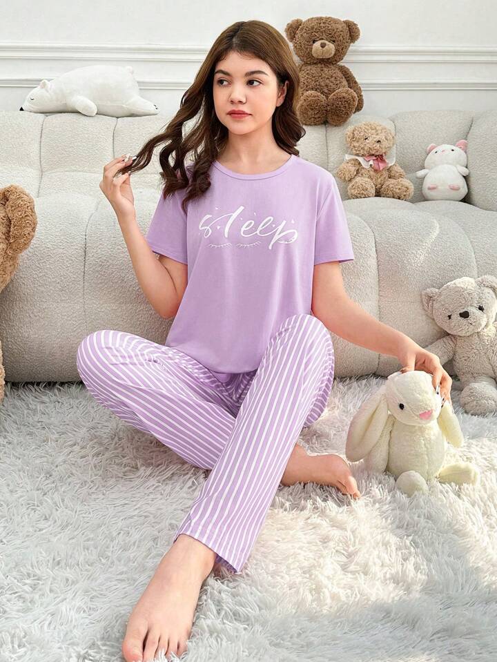 Sleep Pruple Printed Pj Set