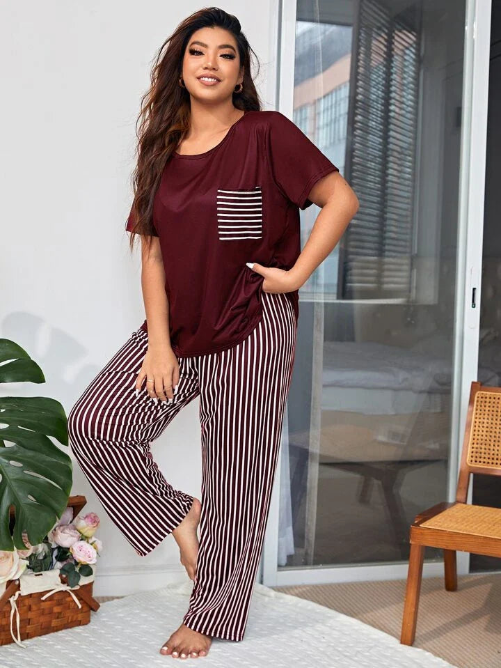 Maroon Pocket Printed Pj set