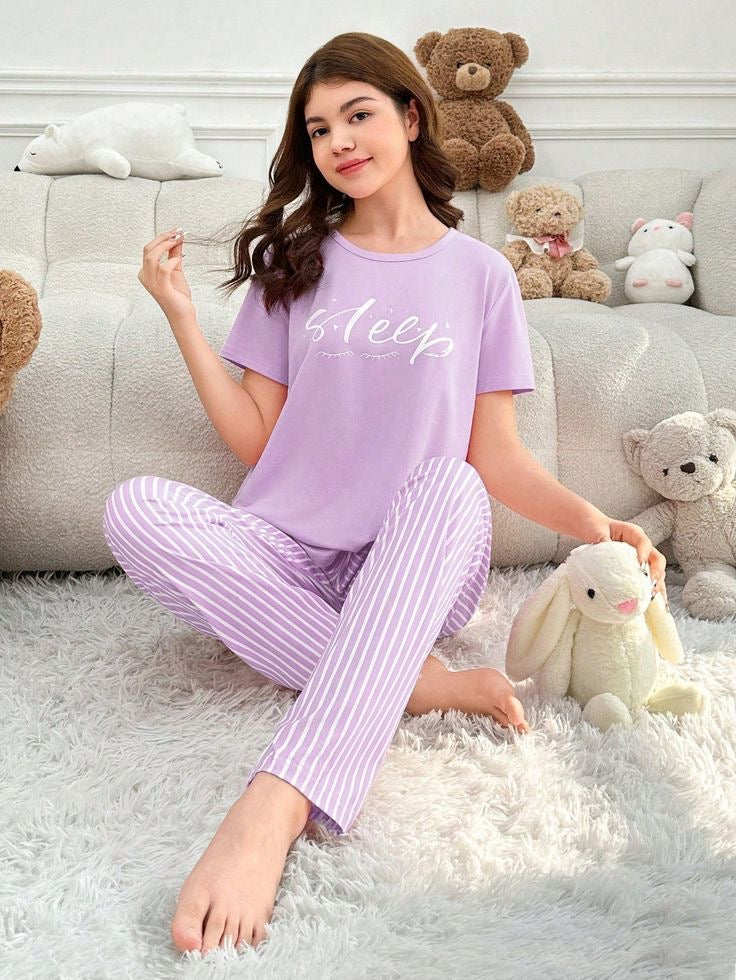 Sleep Pruple Printed Pj Set