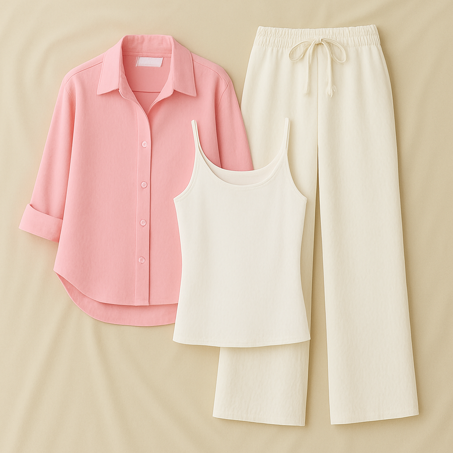 Pink Shirt + White Trouser and White Inner