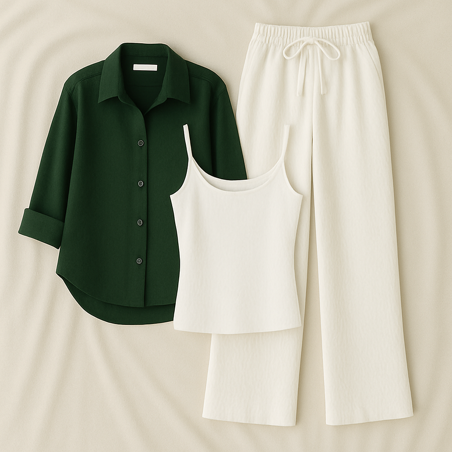 Dark Green Shirt + White Trouser and White Inner