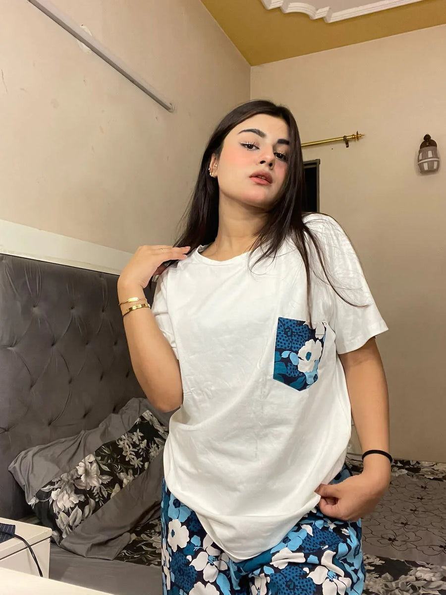 White Floral Pocket Nightwear