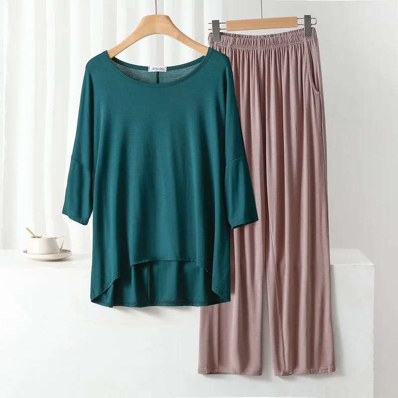 Green Loose Sleeves T-Shirt With Skin Plazzo Trouser Suit