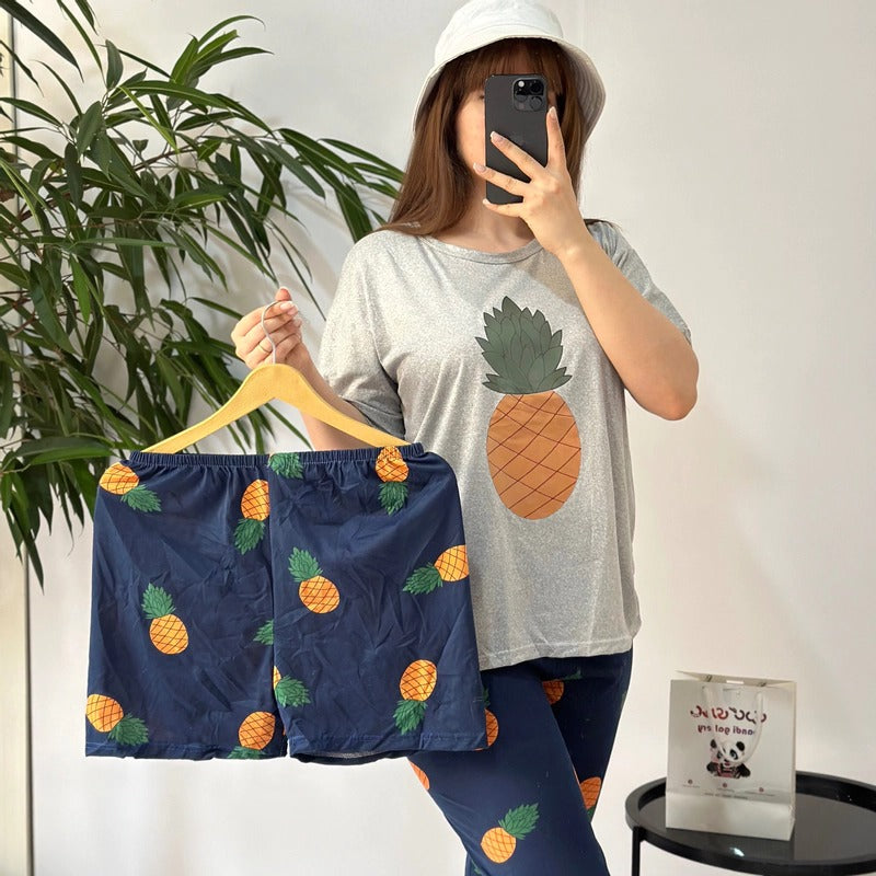 Grey Blue Pineapple 3 piece nightwear